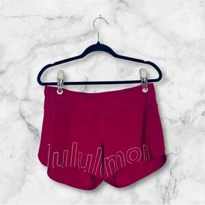 Lululemon Pomegranate Lulu logo Speed Up mid rise 4" unlined shorts size 8